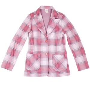 Vintage 1970s‎ Kmart Pink Plaid Blazer Jacket Womens 9/10 Preppy Academia Retro